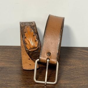 Handmade Western Leather Belt Adjustable Buckle Brown Size 33-38''